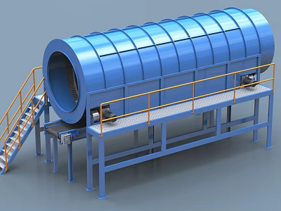 Industrial Blue Drum Equipment Featuring Yellow Guardrails Staircase And Steel Frame 3d model