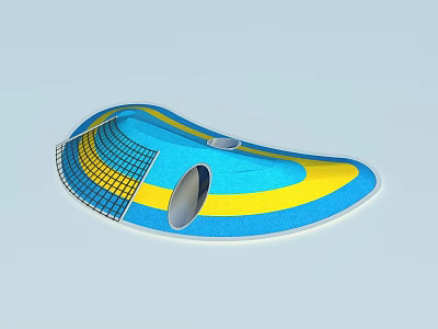 Blue And Yellow Playground Equipment With Curved Design Net Structure And Circular Opening For Kids 3d model