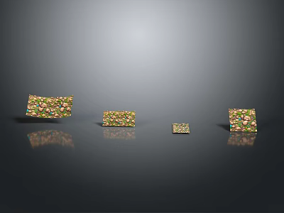 Wood And Stone Patterned Rectangular Objects Of Various Sizes On Dark Background With Reflections 3d model