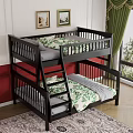 Bedroom With Black Bunk Bed Green Leaf Bedding White Red Walls And Framed