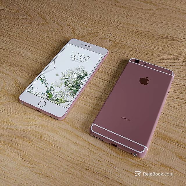 Apple iPhone Pink Model Front Back Display With Flower Wallpaper On Wooden Table 3d model 