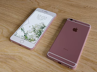 Apple iPhone Pink Model Front Back Display With Flower Wallpaper On Wooden Table 3d model