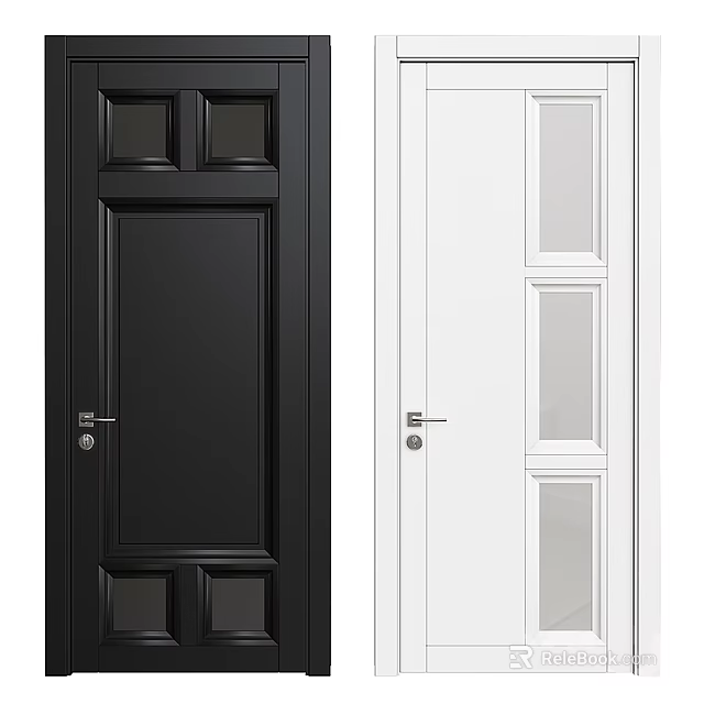 Black And White Hinged Doors With Panel Design And Glass Panels 3d model 