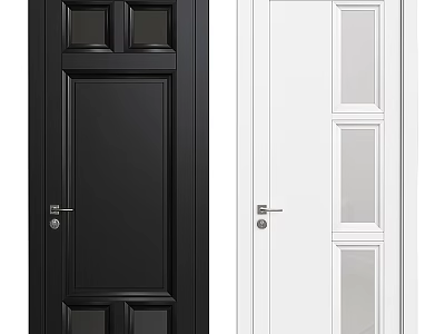 Black And White Hinged Doors With Panel Design And Glass Panels 3d model