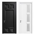 Black And White Hinged Doors With Panel Design And Glass Panels
