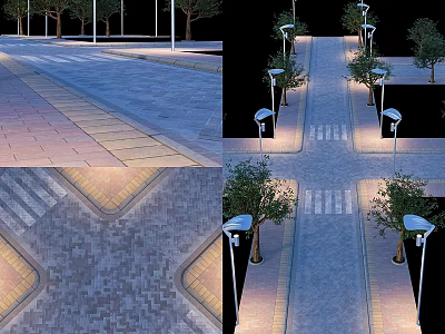 Garden Ornament With Modern Walkway Landscape Lamps Trees And Geometric Paving 3d model