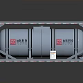 Three Silver Cylindrical Storage Tanks Secured In Metal Frame With Red Labels
