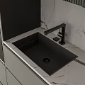 Modern Kitchen Interior Featuring Gray Black Cabinets Marble Countertop And Built In Ovens