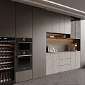 Modern Wine Cabinet Interior With Dark Wood Cabinets Marble Countertop And Lighting