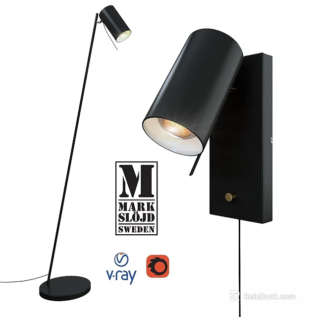 Black Modern Wall Lamp with Sleek Design and Warm Illumination Effect 3d model 