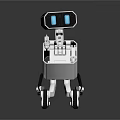 Futuristic White Robot Character With Blue Display Eyes And Mechanical Arm In Dark Background