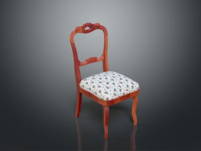 Elegant Wooden Stool With Carved Backrest And Floral Patterned Upholstered Seat 3d model