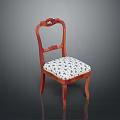 Elegant Wooden Stool With Carved Backrest And Floral Patterned Upholstered Seat