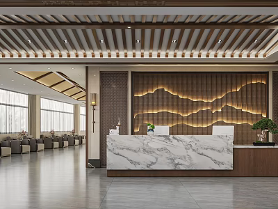 Hospital Outpatient Reception Area In Chinese Style Design 3d model