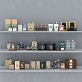 Organized Shelves Display Various Food Packaging With Coffee Cans Bottles And Starbucks Cups