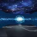Modern HUAWEI Technology Exhibition Hall With Digital Display Screens Exhibition Counters And Ceiling Lights