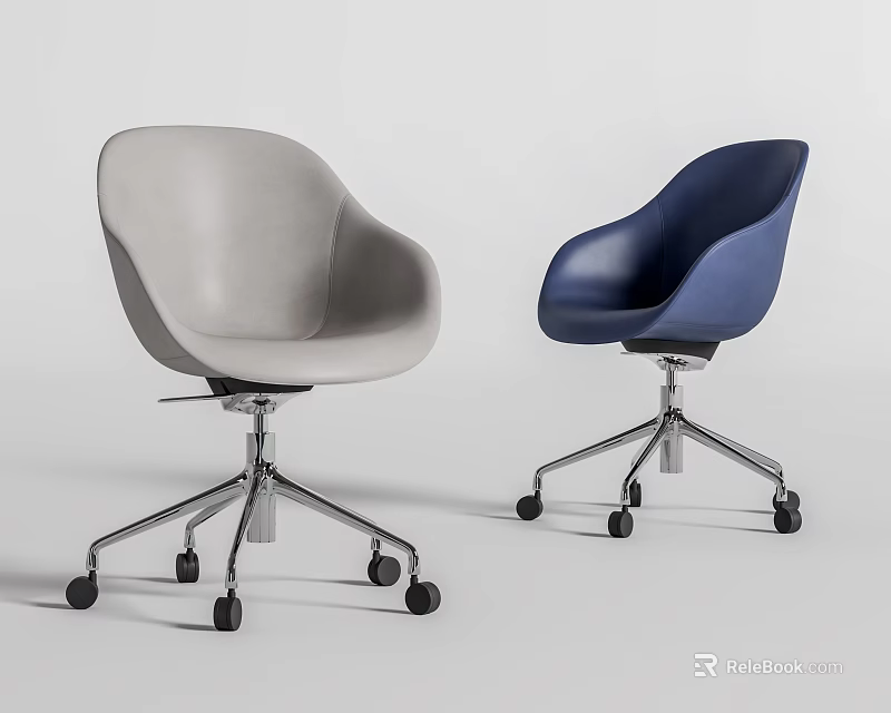 Modern Office Chairs Light Gray and Dark Blue Ergonomic Design with Swivel Wheels Upholstered Seats 3d model 