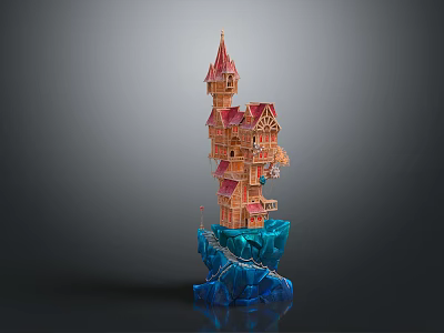 Whimsical Cartoon Castle With Multi Story Structure Red Spires On Blue Ice Base 3d model