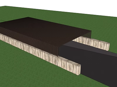Modern Structure With Black Roof Stone Walls And Green Grass Entryway 3d model
