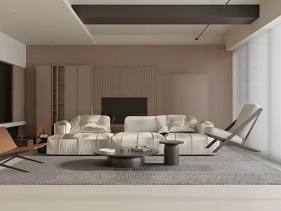 Modern Living Room Interior Design With White Sofa Coffee Table And Floor to Ceiling Curtains 3d model