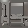 Modern Bathroom Interior Design With Shower Fixture Mirror Cabinet Vanity Toilet And Decorative Items