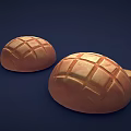Fresh Golden Bread With Sliced Pieces And Grid Pattern On Dark Background 3d model