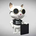 Cartoon White Cat Wearing Black Sunglasses Black T-shirt Hang Me Please Text Holding Black Board