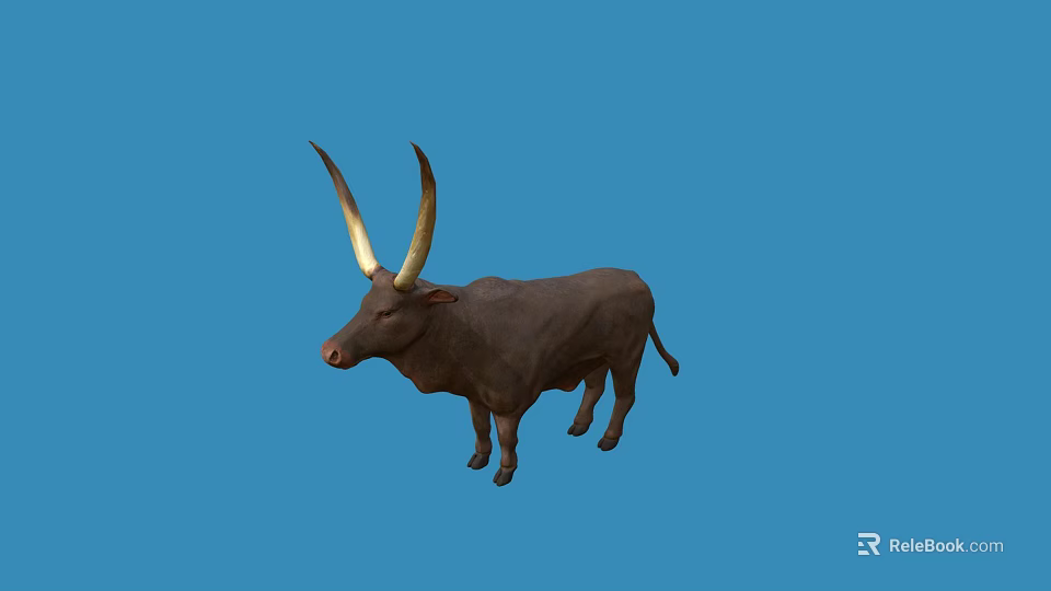 Horned Reptile With Brown Body And White Horns On Blue Background 3d model 