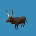 Horned Reptile With Brown Body And White Horns On Blue Background