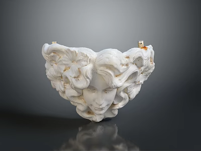 White Heart Shaped Sculptural Vase With Carved Face And Curly Hair Design 3d model