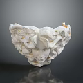 White Heart Shaped Sculptural Vase With Carved Face And Curly Hair Design