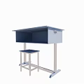 Blue White Study Desk With Matching Stool And Simple Design 3d model