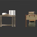Vintage Wooden Desks Setup With Papers Books And Storage Boxes