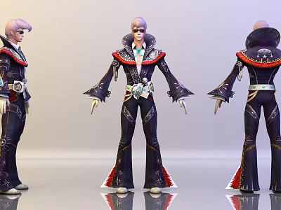 Game Movie Character in Dark Outfit with Red Accents Flared Pants and Belt Accessories 3d model
