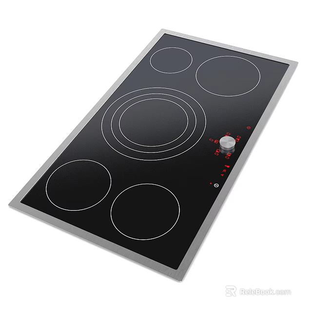 Modern Black Induction Cooktop Kitchen Appliance With Multiple Heating Zones And Knob Controls 3d model 