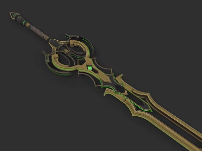Elaborate Fantasy Weapon With Golden Hilt And Green Accent Details 3d model