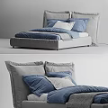 Single Bed With Blue Gray Pillows Cozy Bedding And Gray Upholstered Headboard