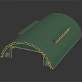 Green Arched Industrial Shed Structure With Large Entrance Metal Frame And Roof Windows