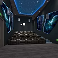 Luxury Cinema With Starry Ceiling Blue Lighting Starry Murals On Walls And Leather Seats