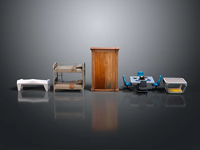 Versatile Modern Furniture Collection Featuring Bunk Bed Wardrobe Table And Chairs 3d model