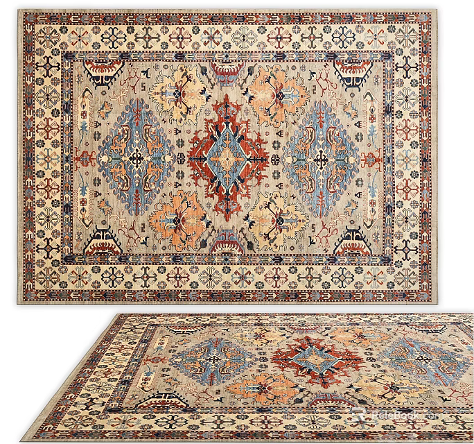 Traditional Patterned Square Area Rugs With Rich Colors 3d model 