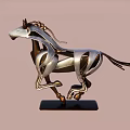 Modern Metal Horse Sculpture In Running Pose With Black Base Decorative Figurine