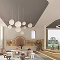 Modern Entertainment Room Interior With Pendant Lights Game Table And Comfortable Seating