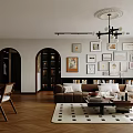 Modern Living Dining Room Interior With Sofa Coffee Table Dining Table Chairs And Wall Art