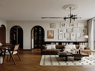 Modern Living Dining Room Interior With Sofa Coffee Table Dining Table Chairs And Wall Art 3d model