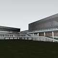 Sleek Modern Office Building Featuring Glass Curtain Wall Metal Framing and Green Lawn