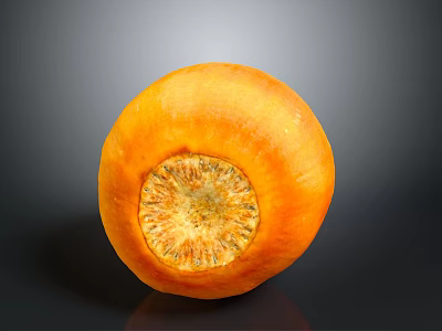 Fresh Ripe Orange Fruit Cut Open Revealing Seed Filled Interior On Dark Surface 3d model