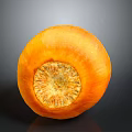 Fresh Ripe Orange Fruit Cut Open Revealing Seed Filled Interior On Dark Surface