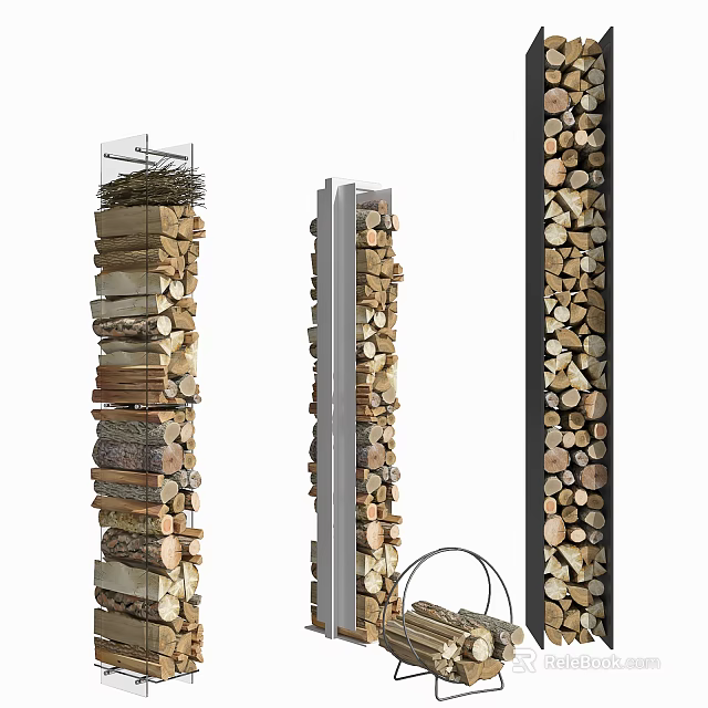 Natural Stone And Wood Stacked Decorative Structure For Home Interior Design 3d model 