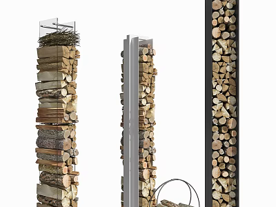 Natural Stone And Wood Stacked Decorative Structure For Home Interior Design 3d model